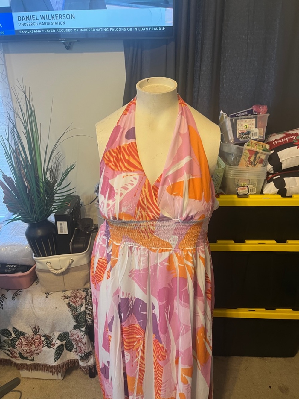 Backless Maxi Dress in Pink & Orange Floral Print